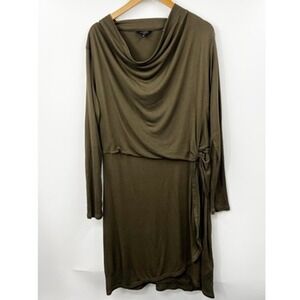 Ted Baker London Dress Womensn 4 Green Brown‎ Draped Jersey Stretch Long Sleeve